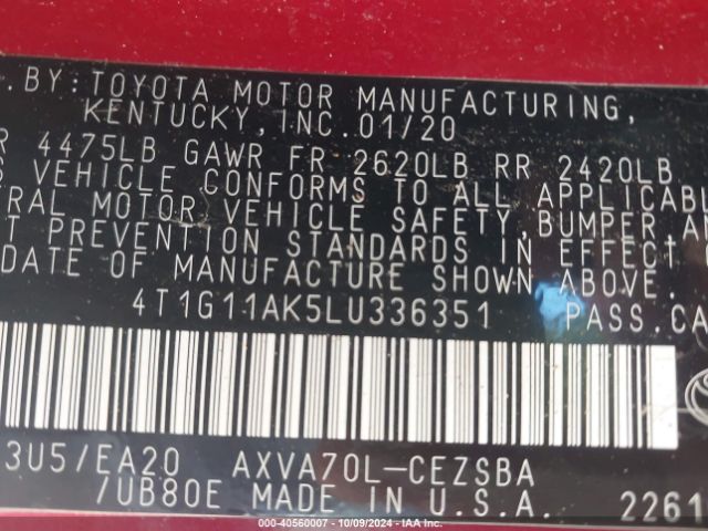 Photo 8 VIN: 4T1G11AK5LU336351 - TOYOTA CAMRY 