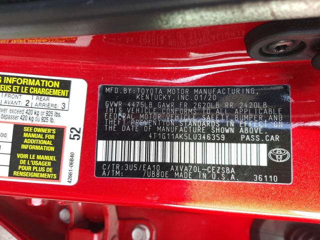 Photo 9 VIN: 4T1G11AK5LU346359 - TOYOTA CAMRY SE 