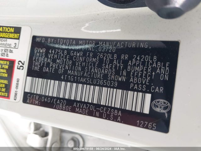 Photo 8 VIN: 4T1G11AK5LU365039 - TOYOTA CAMRY 