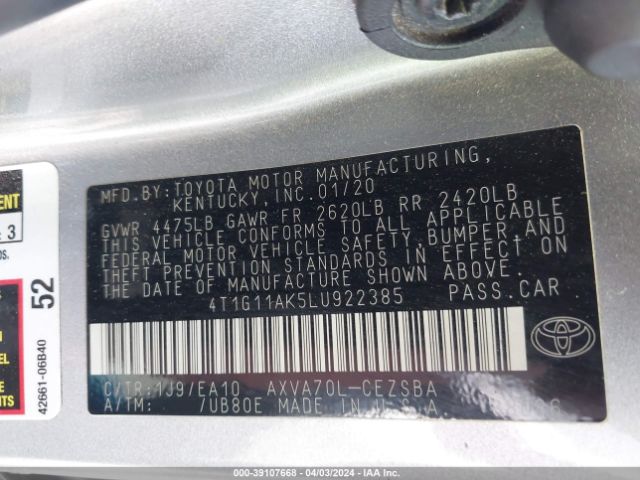 Photo 8 VIN: 4T1G11AK5LU922385 - TOYOTA CAMRY 