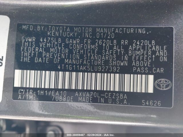 Photo 8 VIN: 4T1G11AK5LU927392 - TOYOTA CAMRY 