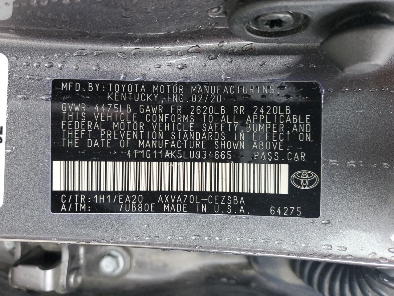 Photo 11 VIN: 4T1G11AK5LU934665 - TOYOTA CAMRY 