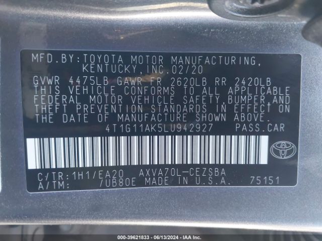 Photo 8 VIN: 4T1G11AK5LU942927 - TOYOTA CAMRY 