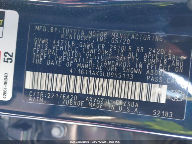 Photo 8 VIN: 4T1G11AK5LU955113 - TOYOTA CAMRY 