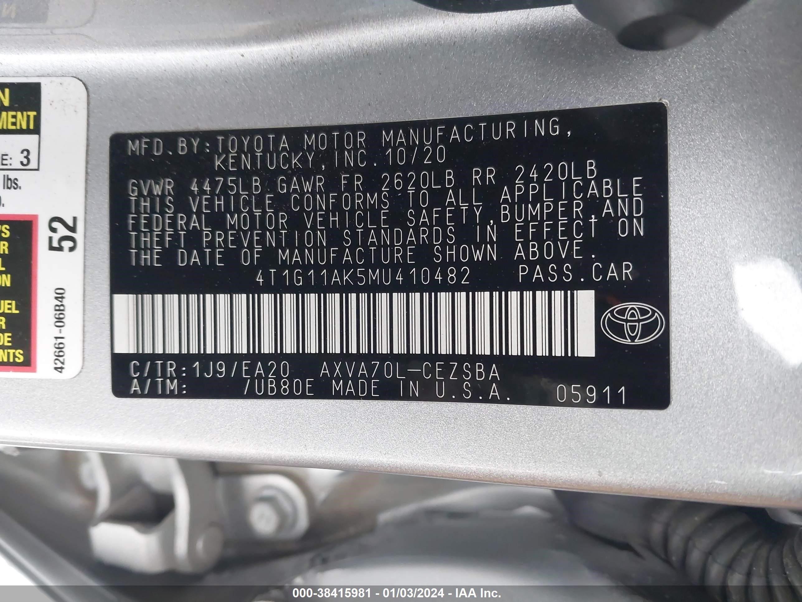 Photo 8 VIN: 4T1G11AK5MU410482 - TOYOTA CAMRY 