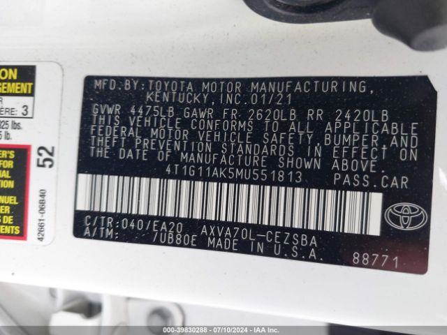 Photo 8 VIN: 4T1G11AK5MU551813 - TOYOTA CAMRY 