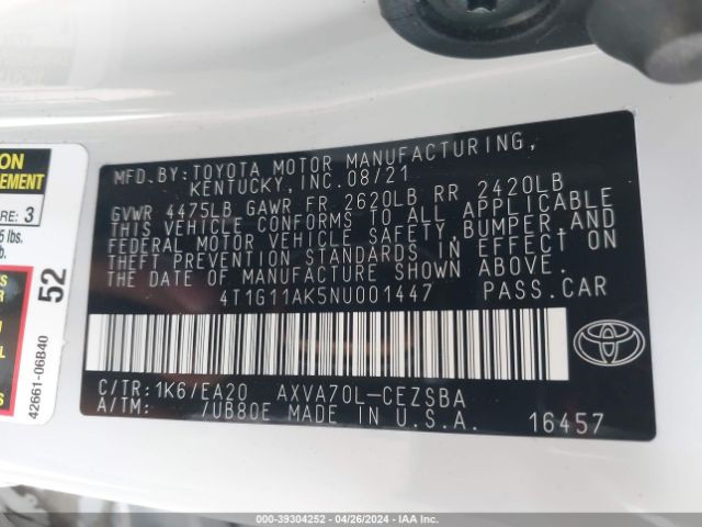 Photo 8 VIN: 4T1G11AK5NU001447 - TOYOTA CAMRY 