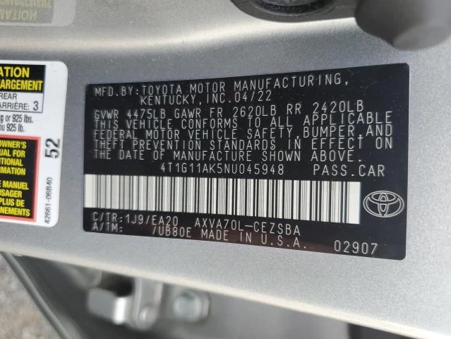 Photo 11 VIN: 4T1G11AK5NU045948 - TOYOTA CAMRY SE 