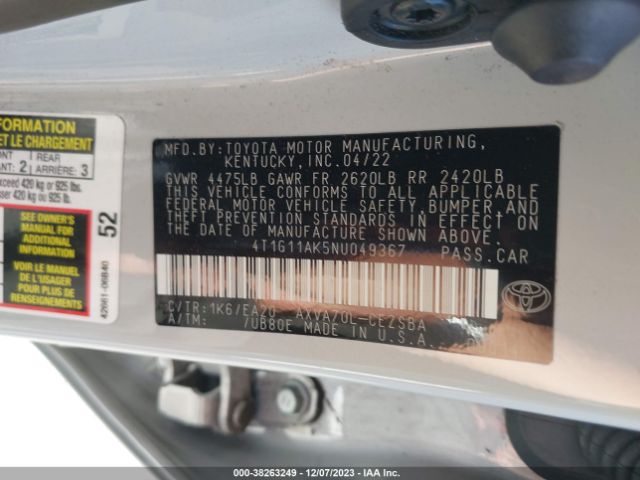 Photo 8 VIN: 4T1G11AK5NU049367 - TOYOTA CAMRY 