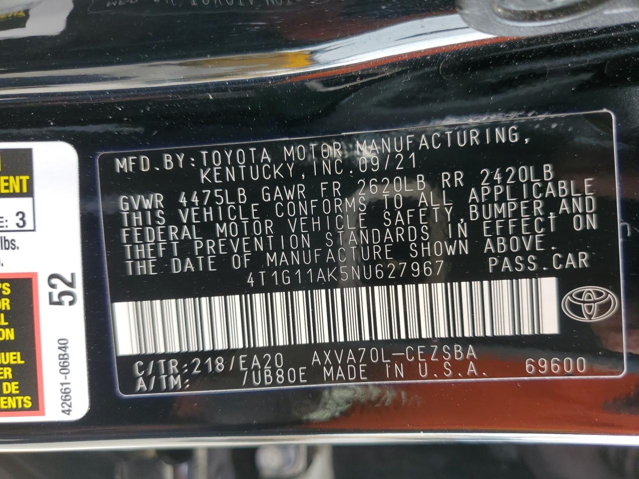 Photo 12 VIN: 4T1G11AK5NU627967 - TOYOTA CAMRY 