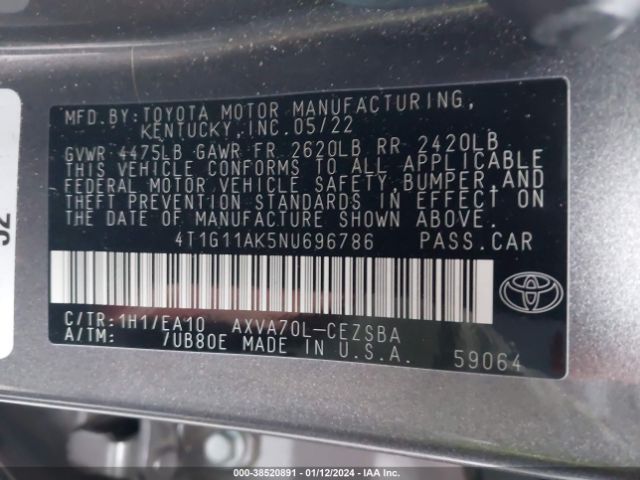 Photo 8 VIN: 4T1G11AK5NU696786 - TOYOTA CAMRY 