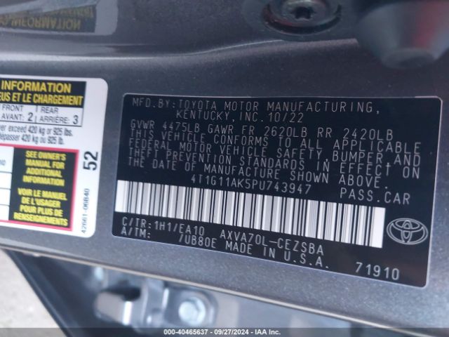 Photo 8 VIN: 4T1G11AK5PU743947 - TOYOTA CAMRY 