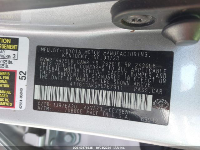 Photo 8 VIN: 4T1G11AK5PU767911 - TOYOTA CAMRY 