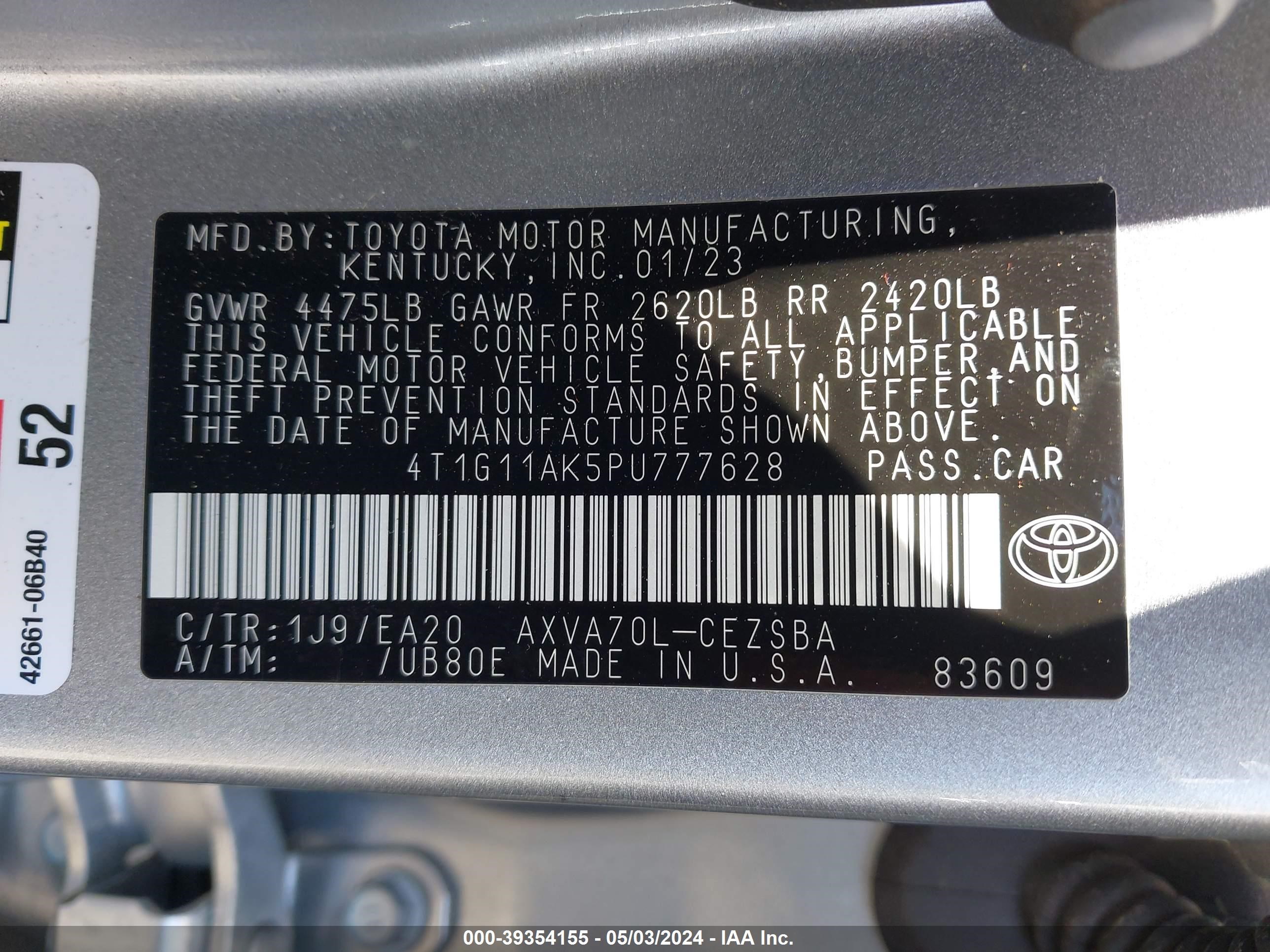 Photo 8 VIN: 4T1G11AK5PU777628 - TOYOTA CAMRY 