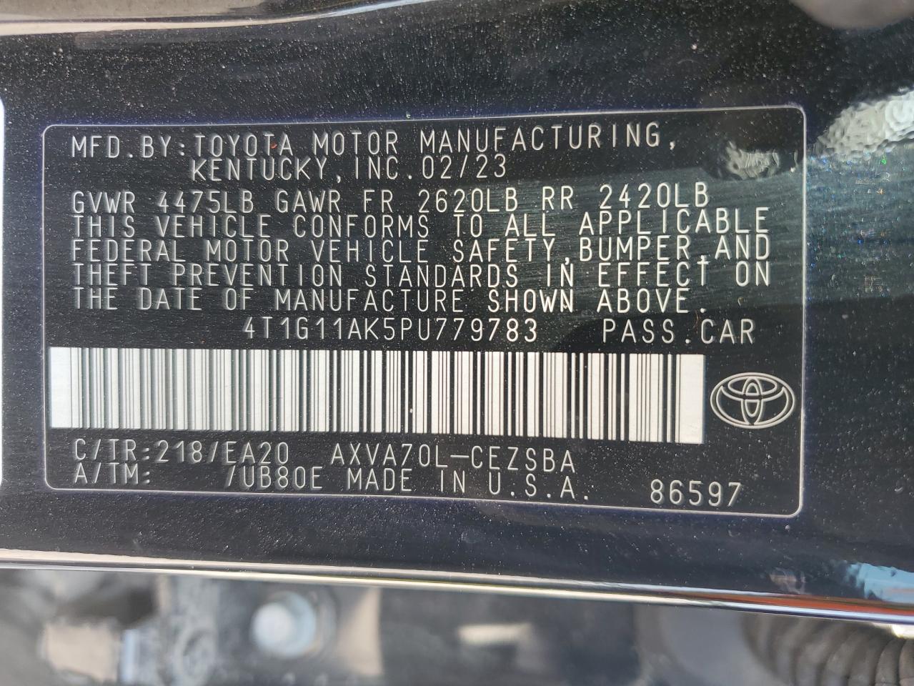 Photo 11 VIN: 4T1G11AK5PU779783 - TOYOTA CAMRY 