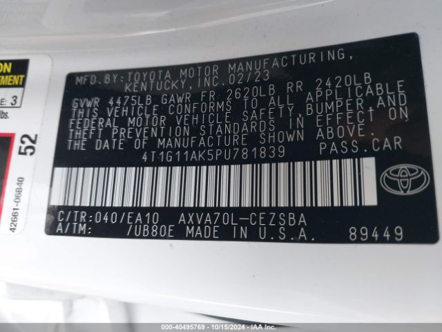 Photo 8 VIN: 4T1G11AK5PU781839 - TOYOTA CAMRY 