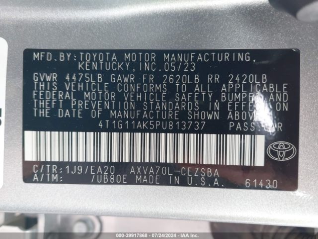 Photo 8 VIN: 4T1G11AK5PU813737 - TOYOTA CAMRY 