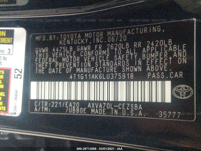 Photo 8 VIN: 4T1G11AK6LU375918 - TOYOTA CAMRY 