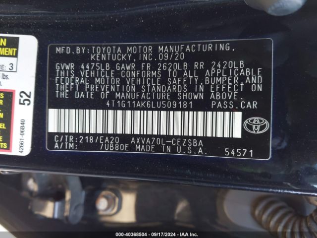 Photo 8 VIN: 4T1G11AK6LU509181 - TOYOTA CAMRY 