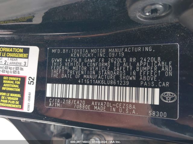 Photo 8 VIN: 4T1G11AK6LU861239 - TOYOTA CAMRY 