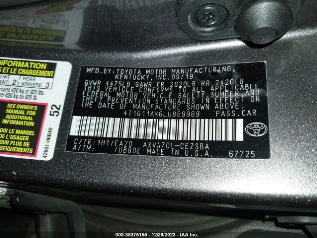 Photo 8 VIN: 4T1G11AK6LU869969 - TOYOTA CAMRY 