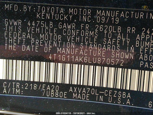 Photo 8 VIN: 4T1G11AK6LU870572 - TOYOTA CAMRY 