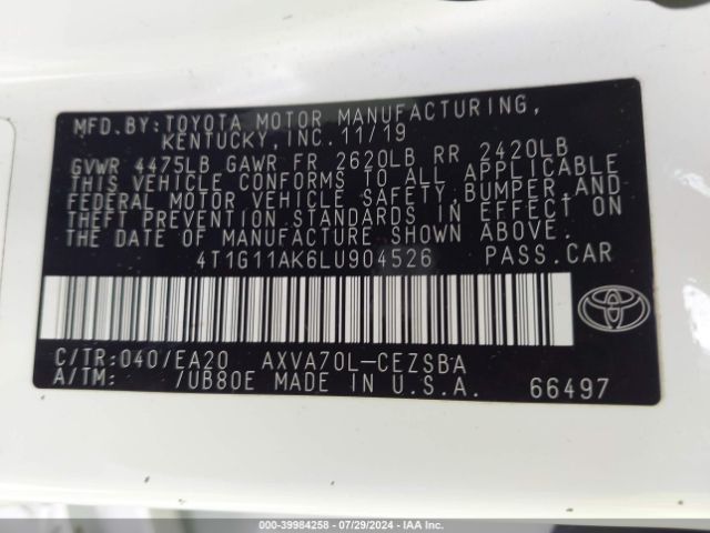 Photo 8 VIN: 4T1G11AK6LU904526 - TOYOTA CAMRY 