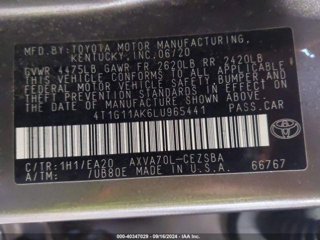 Photo 8 VIN: 4T1G11AK6LU965441 - TOYOTA CAMRY 