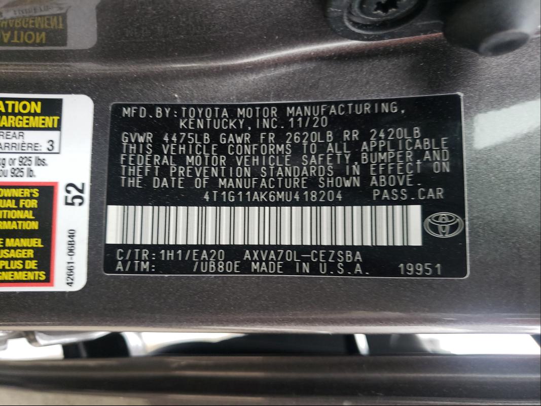 Photo 9 VIN: 4T1G11AK6MU418204 - TOYOTA CAMRY SE 