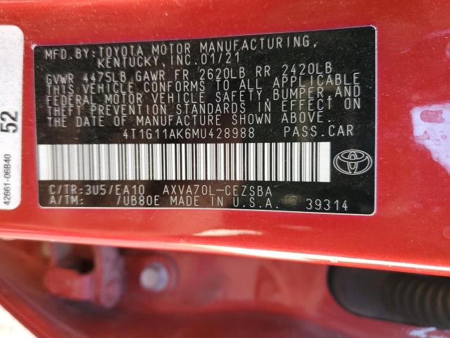 Photo 11 VIN: 4T1G11AK6MU428988 - TOYOTA CAMRY SE 