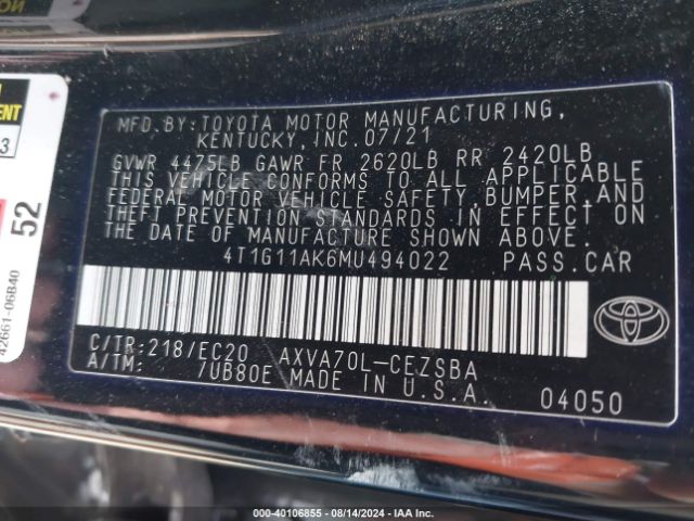 Photo 8 VIN: 4T1G11AK6MU494022 - TOYOTA CAMRY 