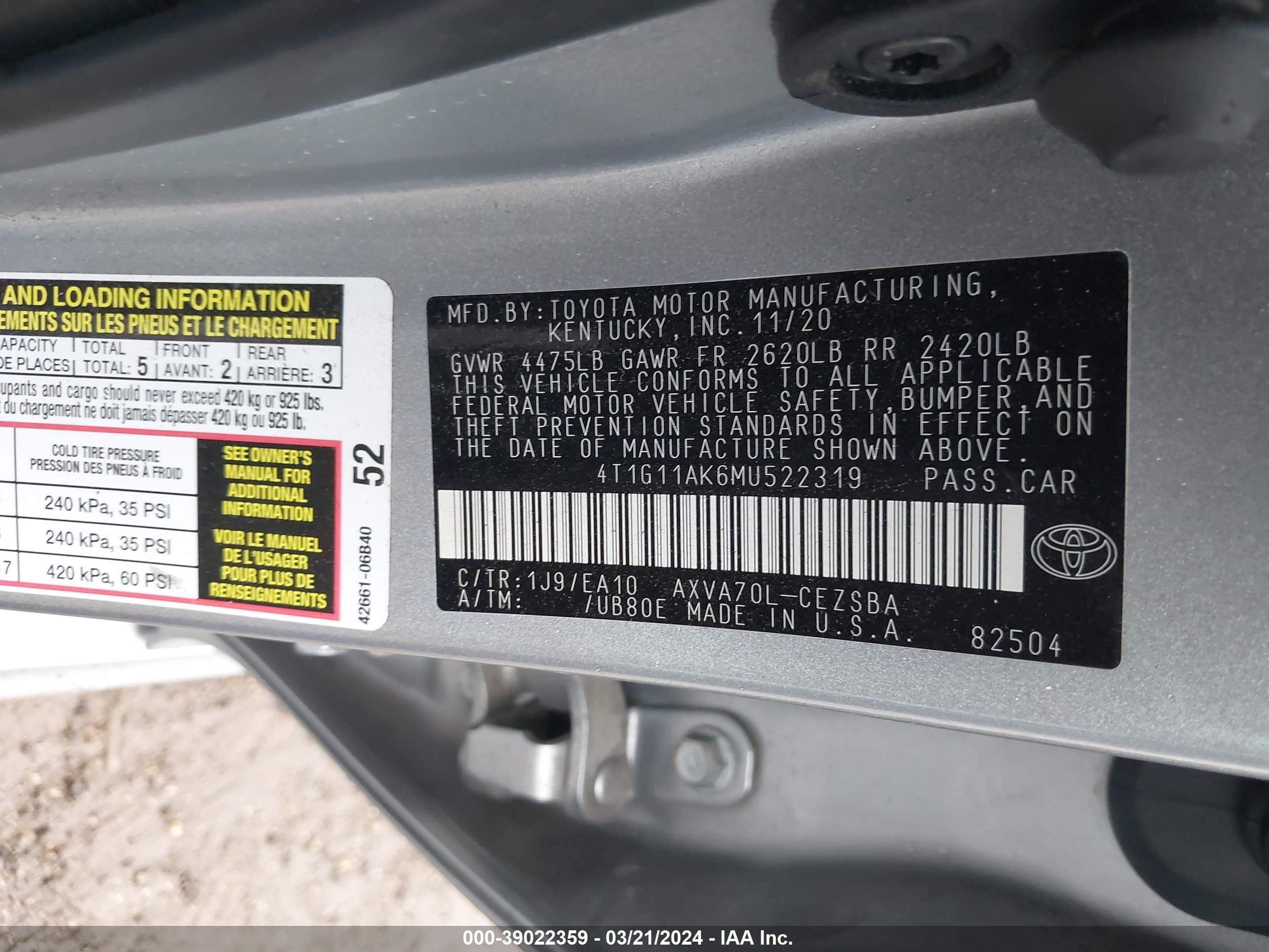 Photo 8 VIN: 4T1G11AK6MU522319 - TOYOTA CAMRY 