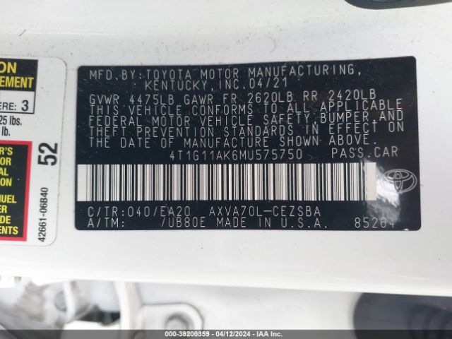 Photo 8 VIN: 4T1G11AK6MU575750 - TOYOTA CAMRY 