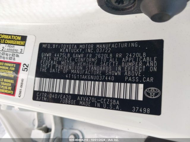 Photo 8 VIN: 4T1G11AK6NU037440 - TOYOTA CAMRY 