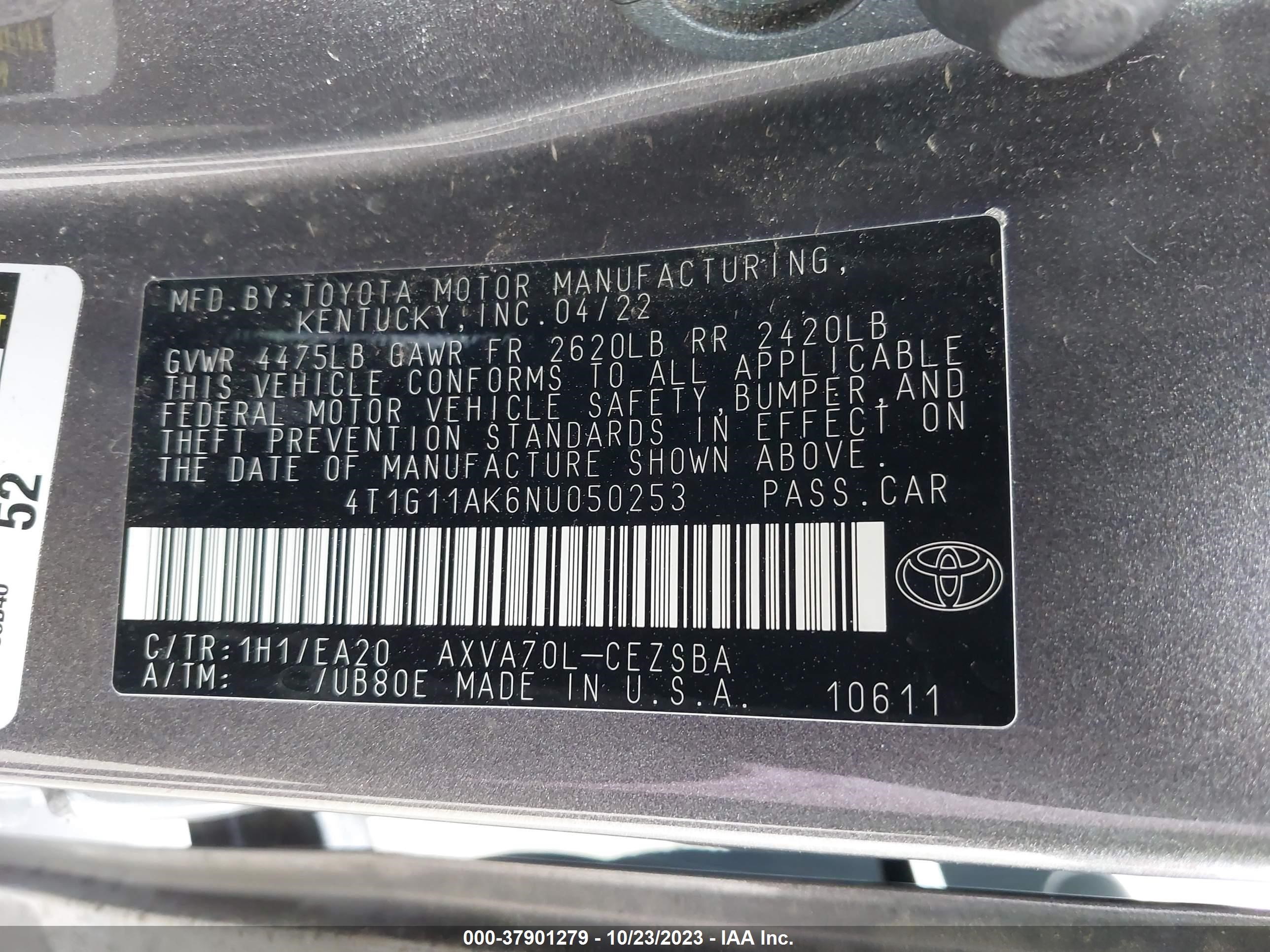 Photo 8 VIN: 4T1G11AK6NU050253 - TOYOTA CAMRY 