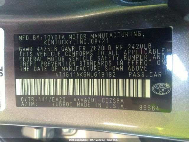 Photo 8 VIN: 4T1G11AK6NU619182 - TOYOTA CAMRY 