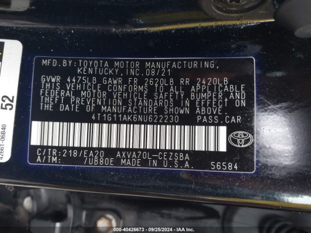 Photo 8 VIN: 4T1G11AK6NU622230 - TOYOTA CAMRY 