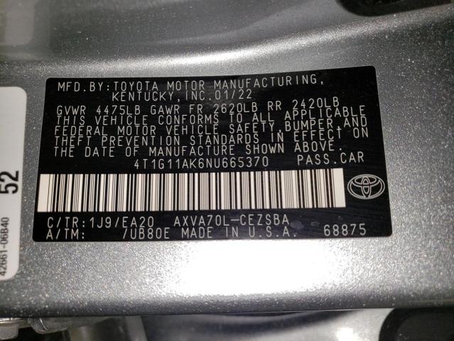 Photo 11 VIN: 4T1G11AK6NU665370 - TOYOTA CAMRY SE 