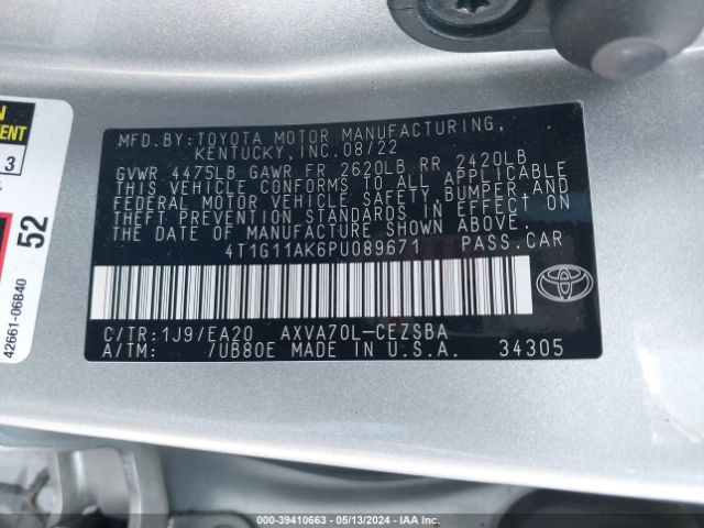 Photo 8 VIN: 4T1G11AK6PU089671 - TOYOTA CAMRY 