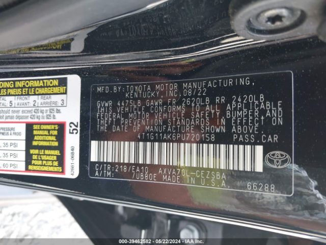 Photo 8 VIN: 4T1G11AK6PU720158 - TOYOTA CAMRY 