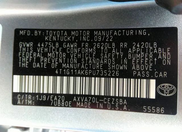 Photo 8 VIN: 4T1G11AK6PU735226 - TOYOTA CAMRY 