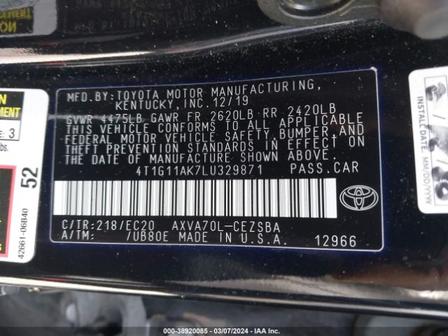 Photo 8 VIN: 4T1G11AK7LU329871 - TOYOTA CAMRY 