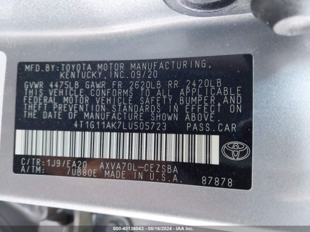 Photo 8 VIN: 4T1G11AK7LU505723 - TOYOTA CAMRY 