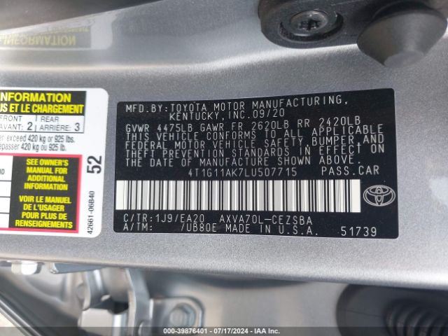 Photo 8 VIN: 4T1G11AK7LU507715 - TOYOTA CAMRY 