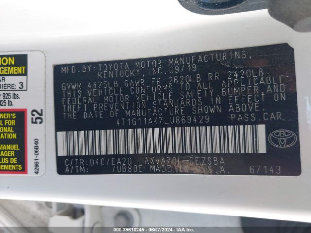 Photo 8 VIN: 4T1G11AK7LU869429 - TOYOTA CAMRY 