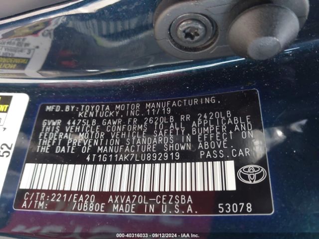 Photo 8 VIN: 4T1G11AK7LU892919 - TOYOTA CAMRY 