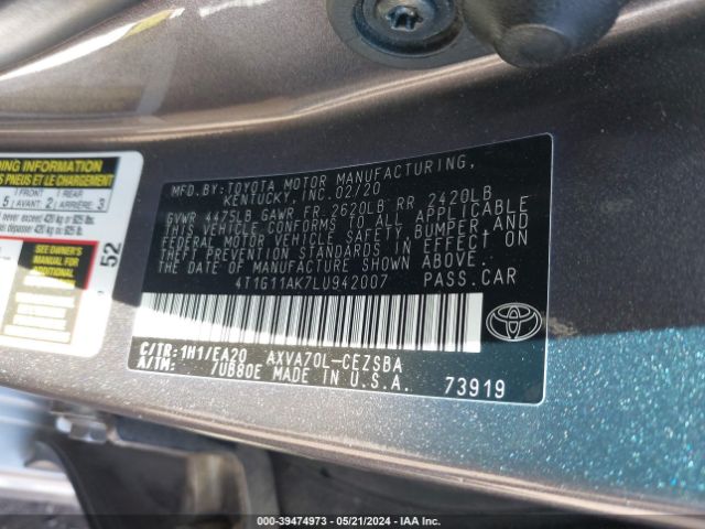 Photo 8 VIN: 4T1G11AK7LU942007 - TOYOTA CAMRY 