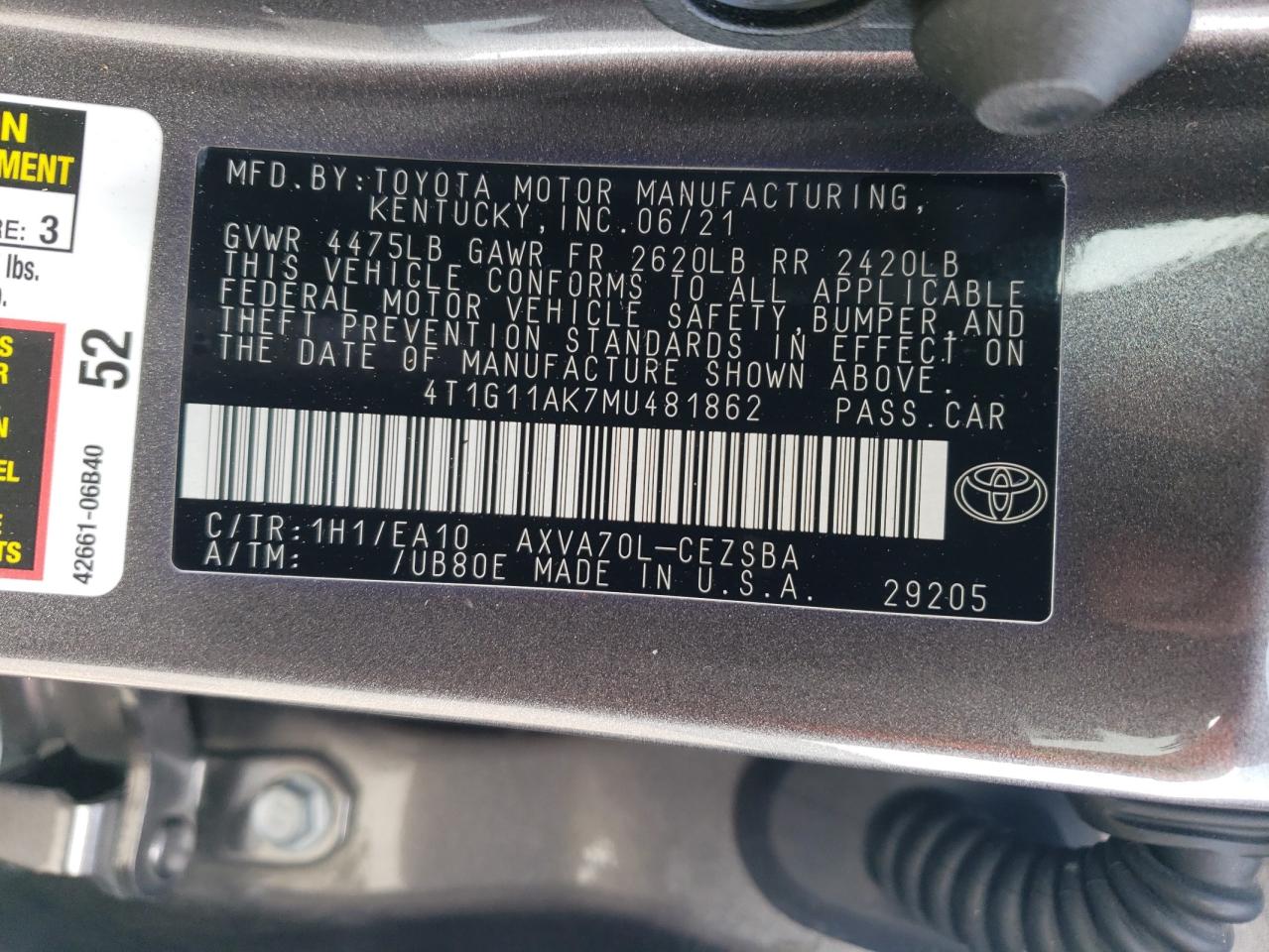 Photo 11 VIN: 4T1G11AK7MU481862 - TOYOTA CAMRY 