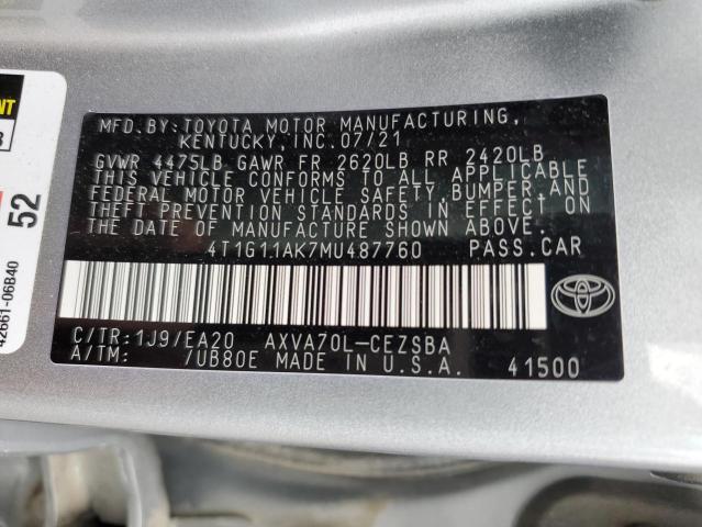 Photo 11 VIN: 4T1G11AK7MU487760 - TOYOTA CAMRY 