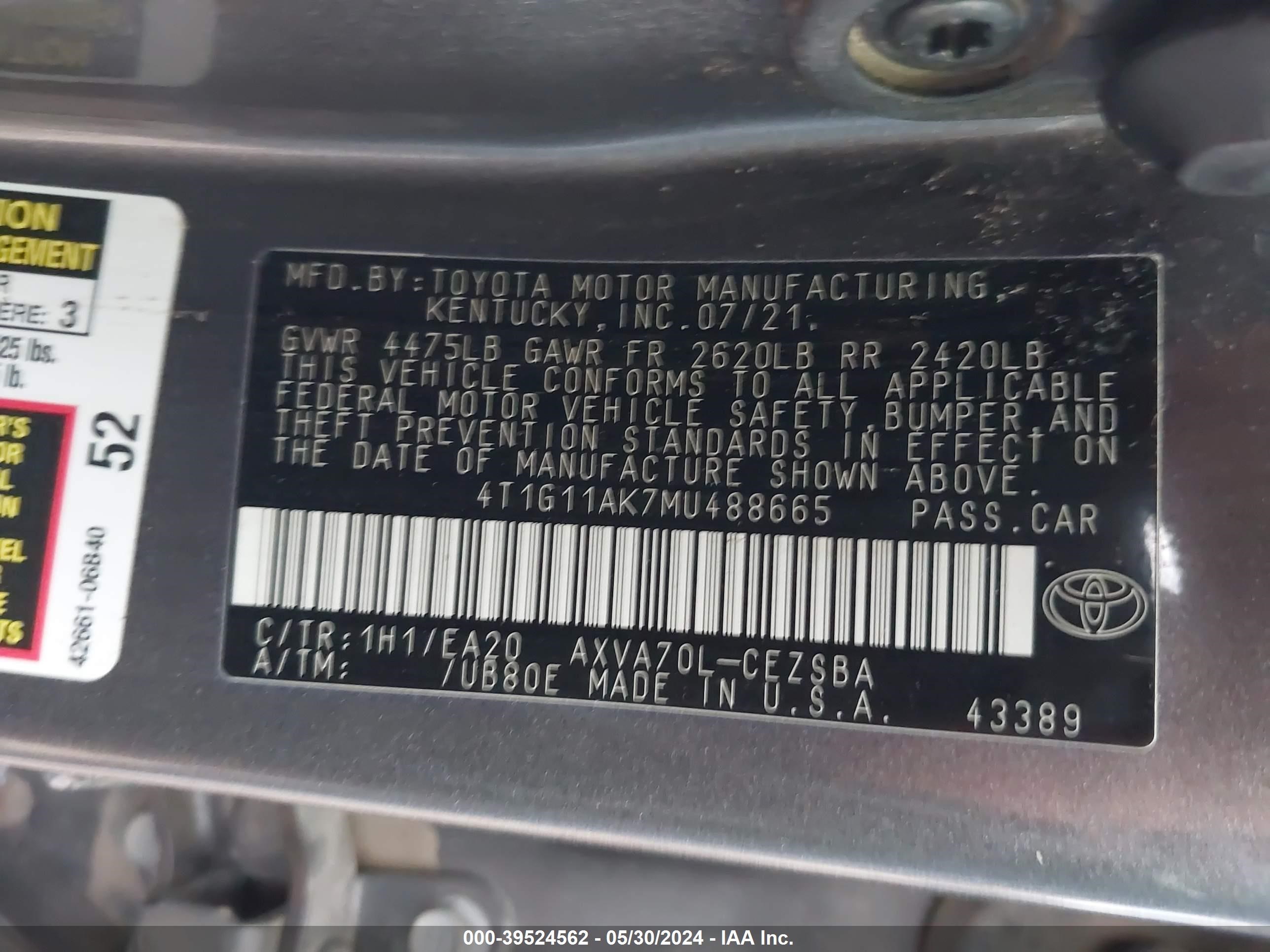 Photo 8 VIN: 4T1G11AK7MU488665 - TOYOTA CAMRY 